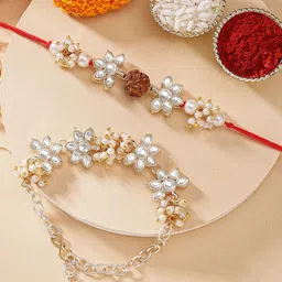 KARATCART Set of 2 Gold-Plated Rakhi For Bhaiya & Bhabhi With Roli Chawal & Greeting Card-picture-57
