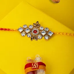 PANASH Men Gold-Plated Stone-Studded Rakhi With Roli Chawal-picture-14