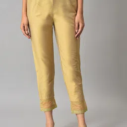 W Women Gold-Toned Slim Fit Trousers-picture-23