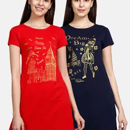 Fleximaa Pack of 2 Printed Pure Cotton Longline Tops-picture-22