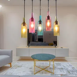 Lyse Decor 5 Pcs Pink & Yellow Hanging Beer Bottle Ceiling Lamp-picture-34