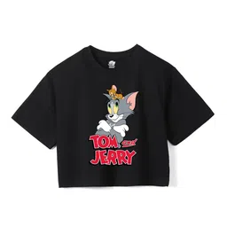 Wear Your Mind Girls Tom & Jerry Printed Drop-Shoulder Sleeves Pure Cotton Boxy T-shirt-picture-23