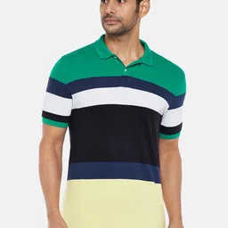 BYFORD by Pantaloons Men Green & Yellow Colourblocked Polo Collar Slim Fit T-shirt-picture-14