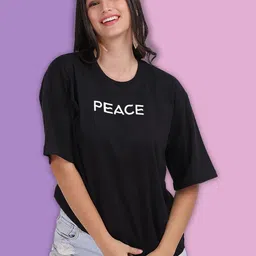 Mad Over Print Women Checked Extended Sleeves Monochrome Applique T-shirt-image-56