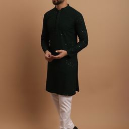 SOJANYA Ethnic Embroidered Sequinned Pure Cotton Kurta & Churidar With Nehru Jacket-picture-21