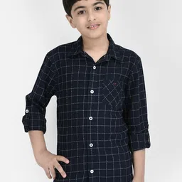 Crimsoune Club Boys Standard Slim Fit Grid Tattersall Checked Pure Cotton Casual Shirt-picture-27