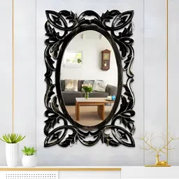 VAS collection home Black Floral Patterned Wooden Wall Mirror-picture-39