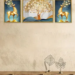 Art Street Set Of 3 Deer With Auspicious Tree Printed Framed Wall Painting-picture-28