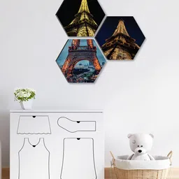 SAF Black & Orange 3 Pieces Building UV Textured Self adhesive Wall Art Painting-picture-35