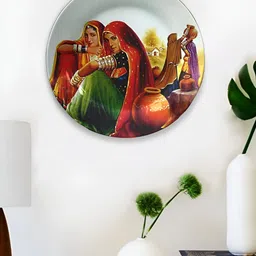 JIKRAA White & Green Rajasthani Art Ceramic Wall Plate-picture-33