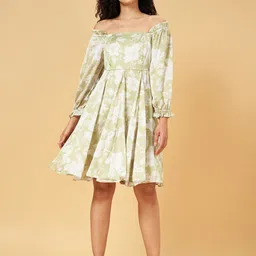 Honey by Pantaloons Floral Printed Off-Shoulder Puff Sleeves Smocked Fit & Flare Dress-picture-18