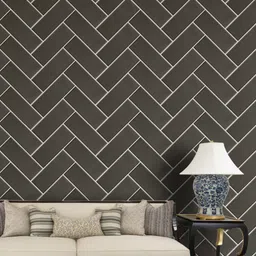 Jaamso Royals Charcoal Grey Brick Design Geometric Self Adhesive Removable Wallpaper-picture-17