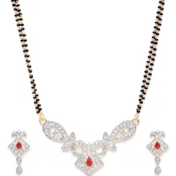 YouBella Black Gold-Plated Beaded & Stone-Studded Mangalsutra & Earrings Set image 2