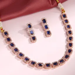 justpeachy Oxidised Gold-Plated Blue Stone Studded Jewellery Set-picture-50