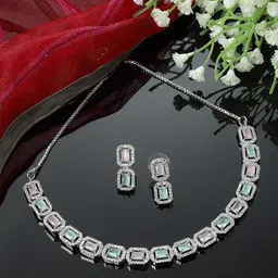 ZENEME Rhodium-Plated American Diamond Studded Jewellery Set-picture-28