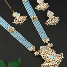 Adwitiya Collection 24CT Gold-Plated Stone & Kundan Studded Beaded Necklace & Earrings-image-2