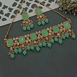 AASHISH IMITATION Gold-Plated Kundan-Studded Choker Necklace And Earrings-picture-20