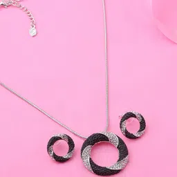 Estele Rhodium Plated Circular Pendant Set with Crystals-picture-30