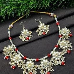 GRIIHAM Gold Plated Kundan Studded & Beads Beaded Jewellery Set-picture-12