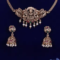 Adwitiya Collection Gold-Plated Stone-Studded & Beaded Laxmi Jewellery Set-image-77