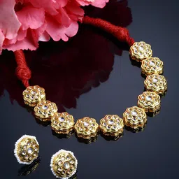 DUGRISTYLE Gold-Plated & Maroon Kundan Studded Jewellery Set-picture-27