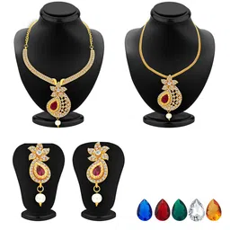 Sukkhi Brilliant Gold-Plated Stone-Studded With 5 Changeable Stone Jewellery Set-picture-21