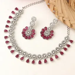 Atasi International Rhodium Plated Kundan & Crystals Studded Jewellery Set-image-39