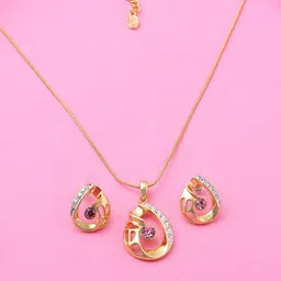 Estele Gold-Plated Crystal Studded Drop Shaped Jewellery Set-picture-27
