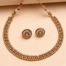 KARATCART Gold-Plated Floral Design Engraved Necklace and Earrings-picture-10