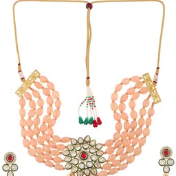 Runjhun Gold-Plated Peach-Coloured Choker with Earrings-picture-2