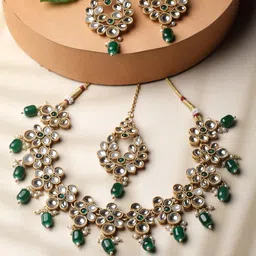 ADIVA Gold-Plated Kundan Stone-Studded & Beaded Jewellery Set-picture-15
