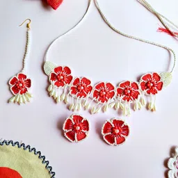 Sangria Red Gold-Plated Beaded Jewellery Set-image-46