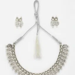 Sangria Oxidised Silver-Plated CZ & Pearl Studded Jewellery Set-picture-19