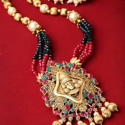 ADIVA Gold-Plated Kundan-Studded & Beaded Jewellery Set-picture-51
