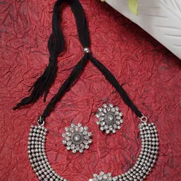 Sangria Silver-Toned & White Silver-Plated Stone-Studded Jewellery Set-picture-15