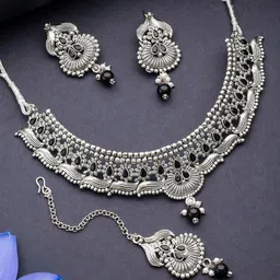 Jazz and Sizzle Silver-Plated Kundan-Studded & Beaded Jewellery Set-picture-34
