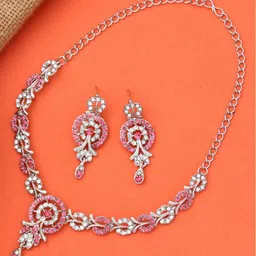 Atasi International Rhodium-Plated Crystals-Studded Necklace With Earrings-picture-23