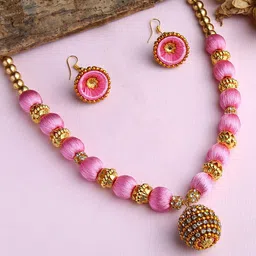 AKSHARA Girls Gold-Plated & Rose-Pink Stones-Studded & Beaded Jewellery Set-picture-23