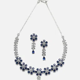 Anouk Rhodium-Plated American Diamond Studded Necklace & Earrings-image-80