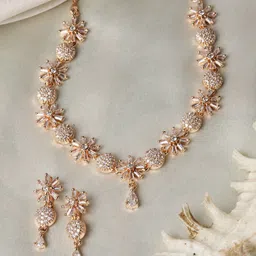ZENEME Rose Gold-Plated AD-Studded & Beaded Jewellery Set-picture-27