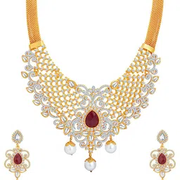 Sukkhi Gold-Plated Austrian Diamond Studded & Beaded Jewellery Set-image-52