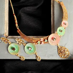 ANIKAS CREATION Gold-Plated & Sea Green Stone-Studded Jewellery Set-picture-39