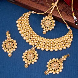 Sukkhi Gold-Plated Beaded Necklace & Earrings With Maang Tika-picture-56