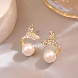 Krelin Gold-Plated Pearl-Studded Fish Tail Studs Earrings-picture-25
