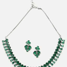 Anouk Rhodium-Plated AD-Studded Necklace & Earrings-picture-19