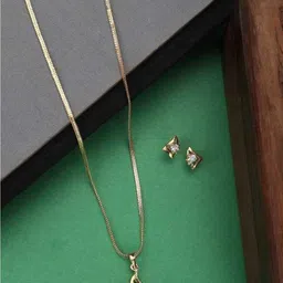 Bhana Fashion Gold-Plated White AD-Studded Pendant With Chain & Earrings-picture-28
