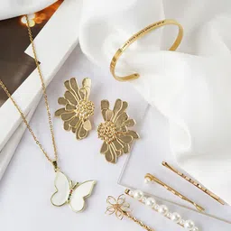 JOKER & WITCH Gold-Coloured & White Pearls Beaded Jewellery Set-picture-41