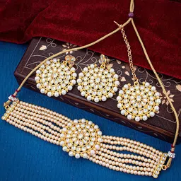 Sukkhi Gold-Plated Stone-Studded & Beaded Jewellery Set-picture-19