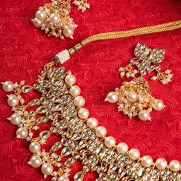 Shoshaa Gold-Plated Kundan-Studded & Beaded Necklace and Earrings-picture-32