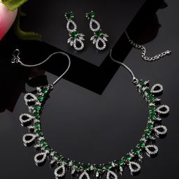 ZENEME Rhodium-Plated Stone-Studded Jewellery Set-picture-10